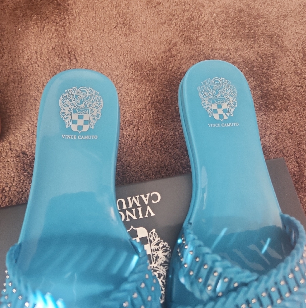 Vince Camuto Bright Turquoise Blue Beaded Slide Sandals - Picture 6 of 6